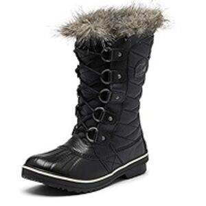 Sorel Women Tall Leather Tofino II Fur Faux Rubber Saltwater boots shoes sz 6